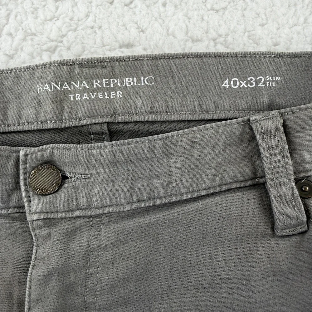 Banana Republic Traveler Pants Mens‎ 40x32 Gray Slim Fit Stretch Chino 5 Pocket